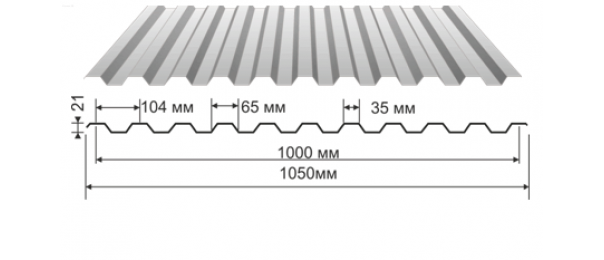 Профнастил оцинкованный С-21 1050x2000 (эконом) купить недорого в Ледово