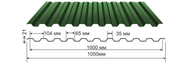 Профнастил зеленый оцинкованный  RAL 6005 С-21 купить недорого в Ледово